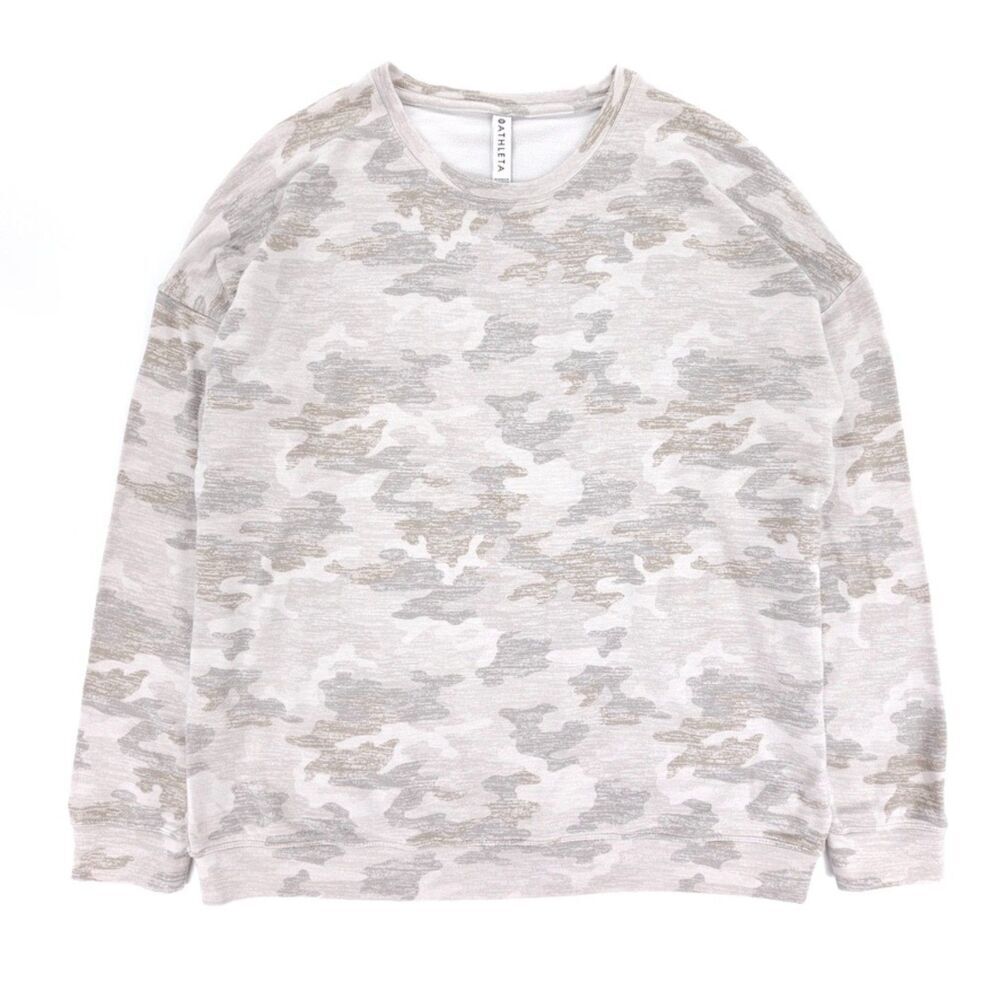 NEW Athleta Pure Luxe Camo Printed Sweatshirt Fleece Crew Athleisure Lounge Yoga